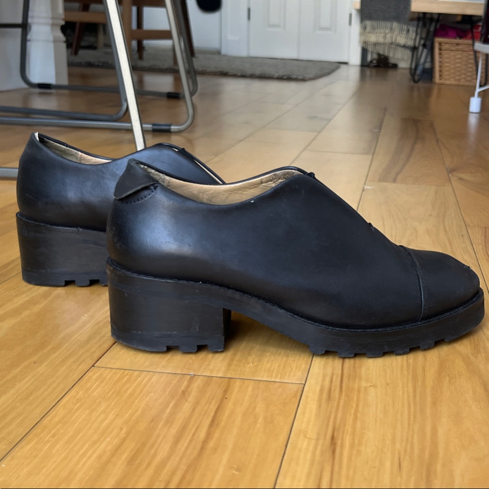 Women’s Acne Black Leather Laceless Oxfords